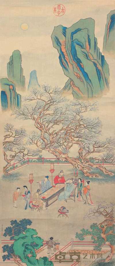 仇英（款） 清 《春夜宴桃李园》 立轴 97×42cm